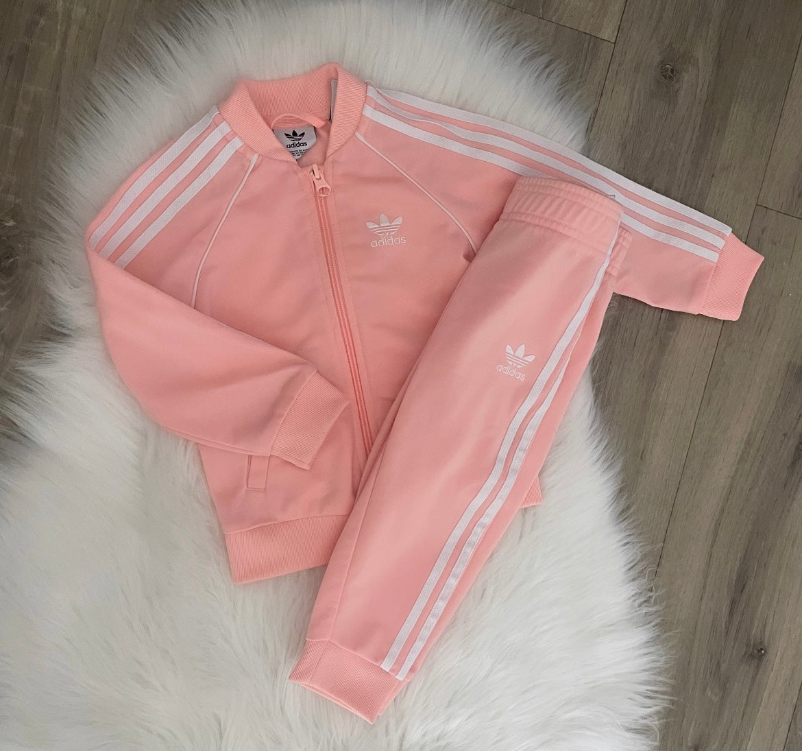 Adidas Girls Pink Tracksuit - 12/18 months